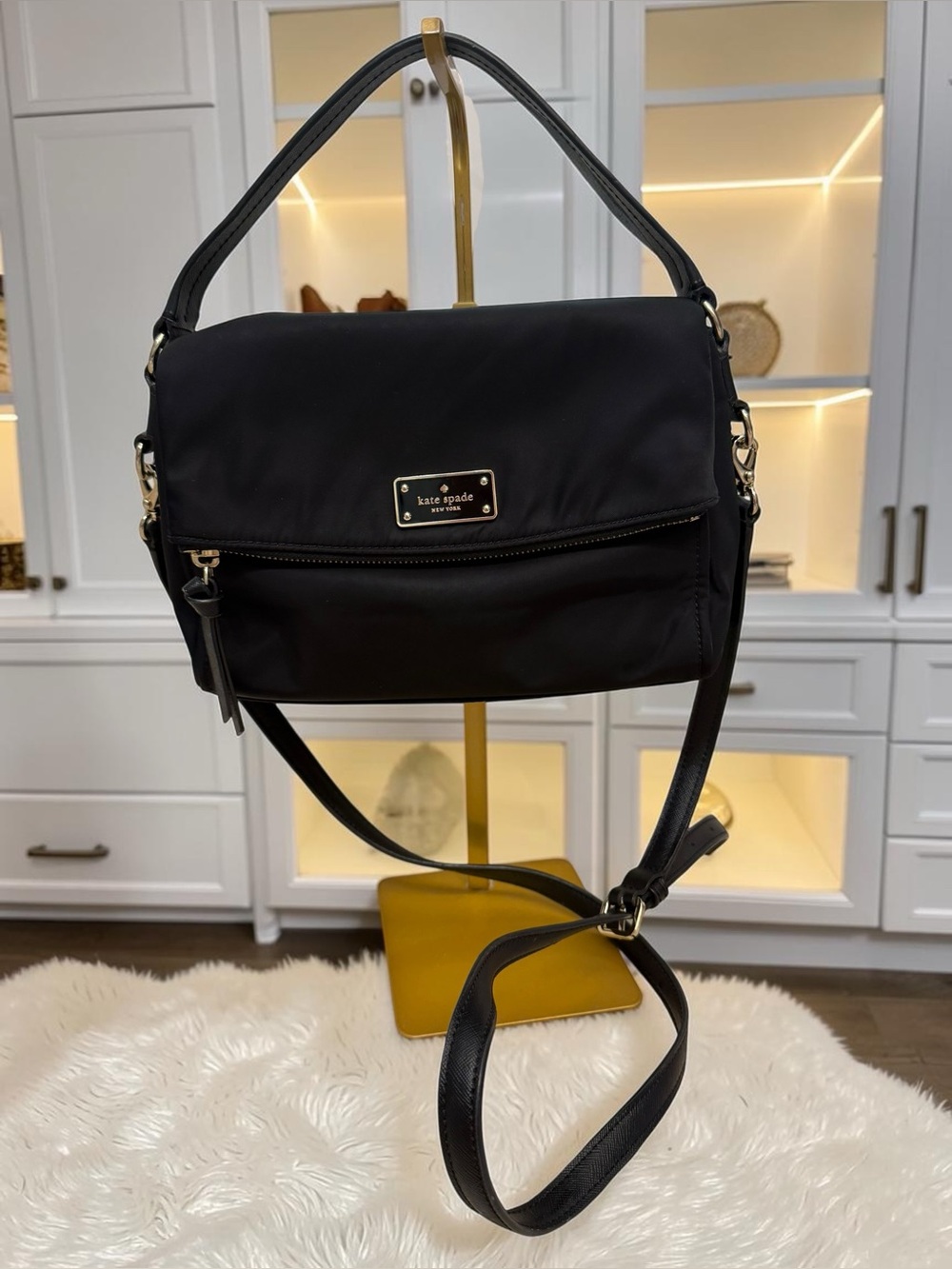 kate spade black nylon shoulder bag with gold hardware